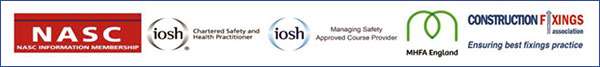 NASC, iosh, MHFA England and Construction Fixings Logos
